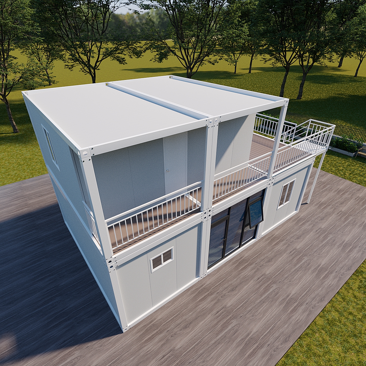 Two Story Prefab Container House Double Layer with Terrace Modular Preassembled Foldable Villa for Residential Living Use