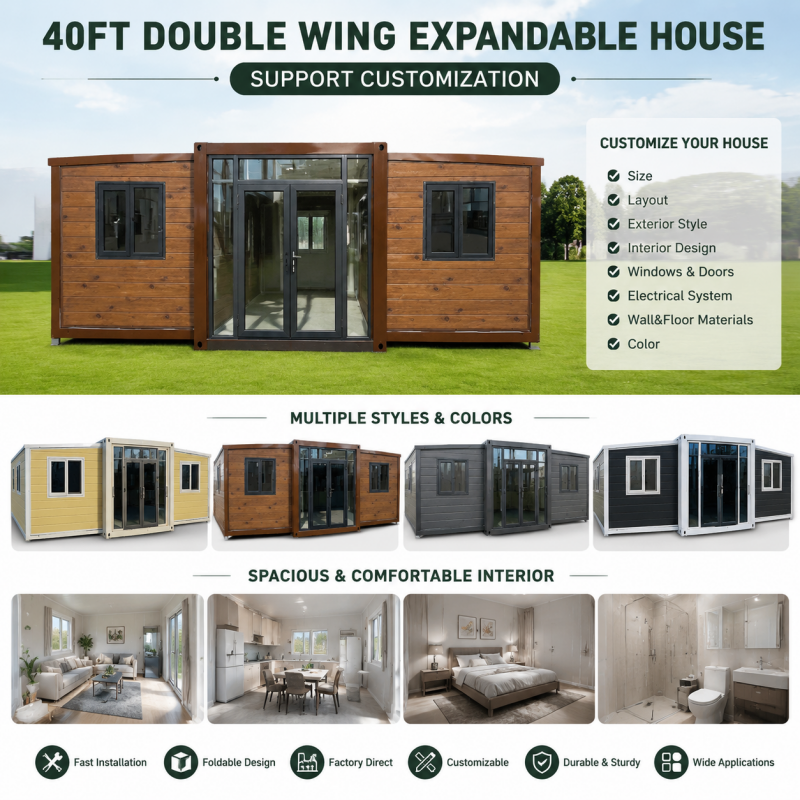 40ft Expandable Container House Modern Prefabricated Modular Double Wing Folding Mobile Clinic Classroom Office Space