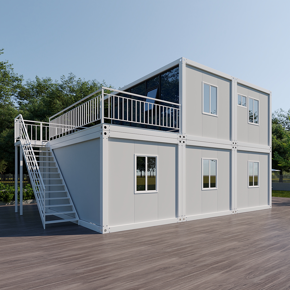 Two Story Prefab Container House Double Layer with Terrace Modular Preassembled Foldable Villa for Residential Living Use