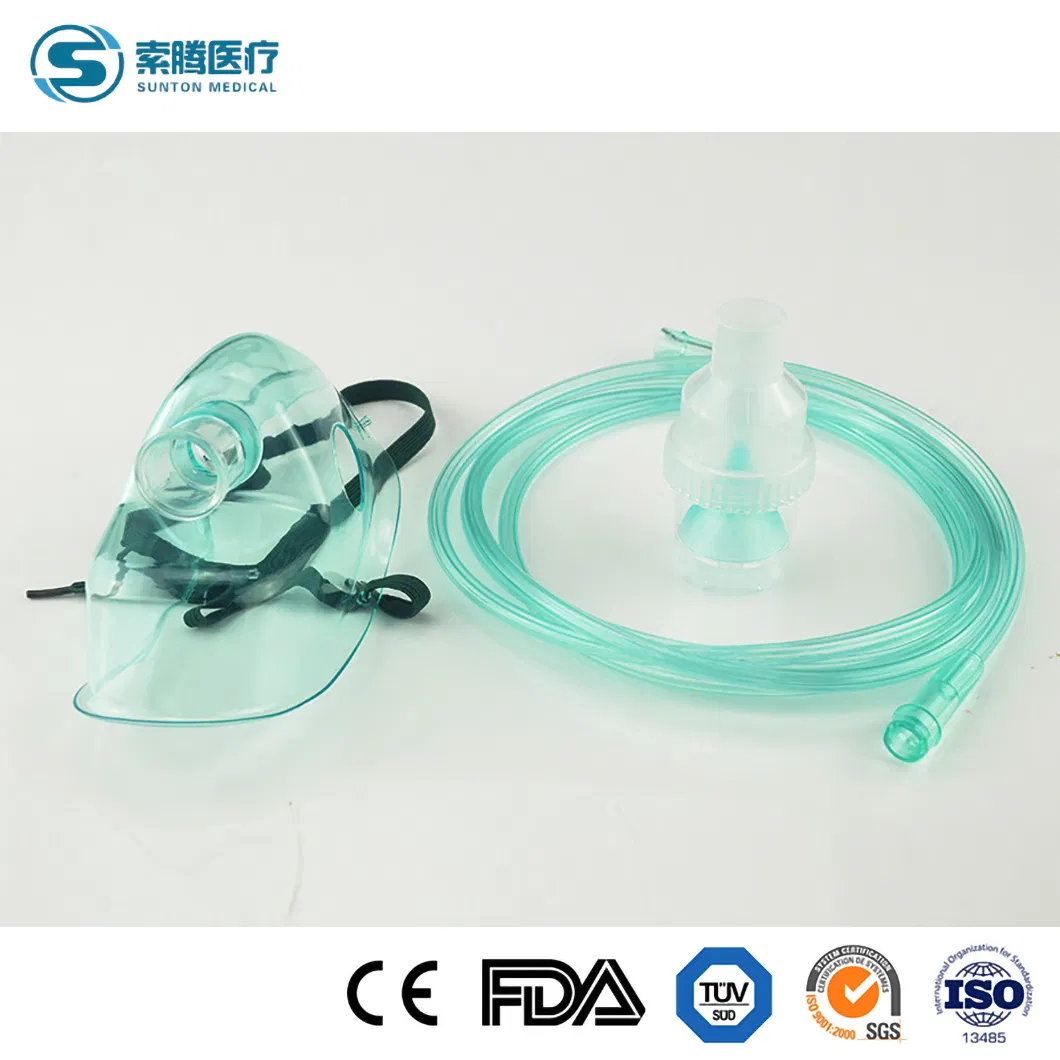 Mascarilla facial desechable de PVC Venturi para oxígeno nebulizador para adultos, pediátricos e infantes con cinta elástica, clip nasal ajustable, kit con tubería CE/ISO