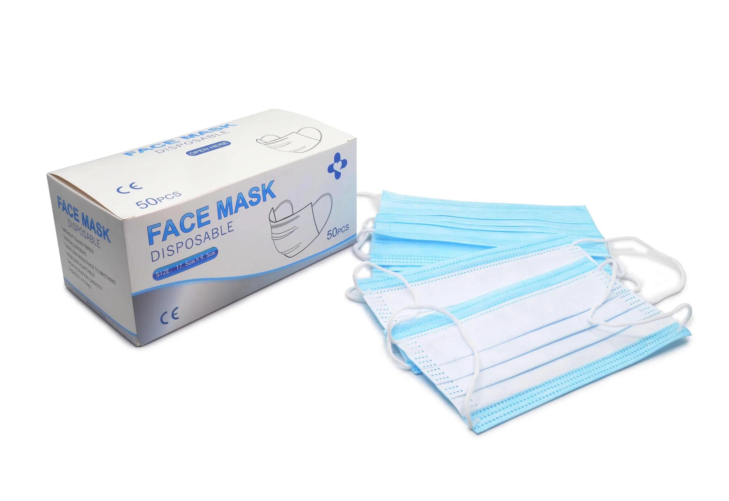 Mascarilla desechable 3 de tela no tejida con lazo para las orejas, adecuada para el hogar, la escuela, la oficina y al aire libre