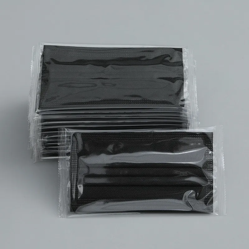 Mascarilla negra desechable de tela no tejida, a prueba de polvo, transpirable 3 capa