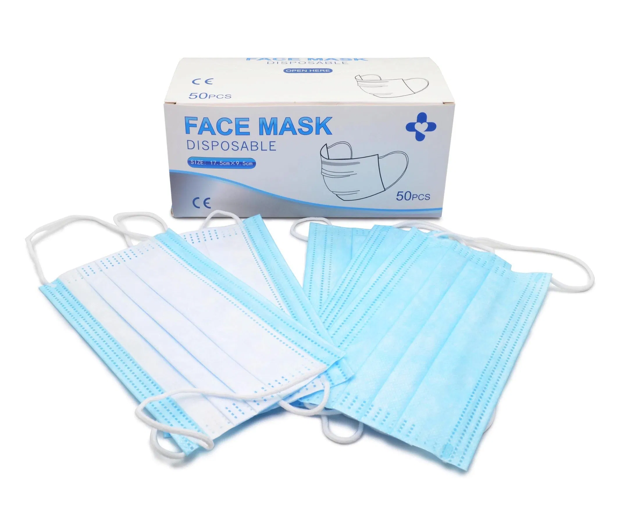 Mascarilla desechable, 3-Ply mascarillas para adultos, con lazos elásticos para las orejas para el hogar, la oficina, la escuela y al aire libre