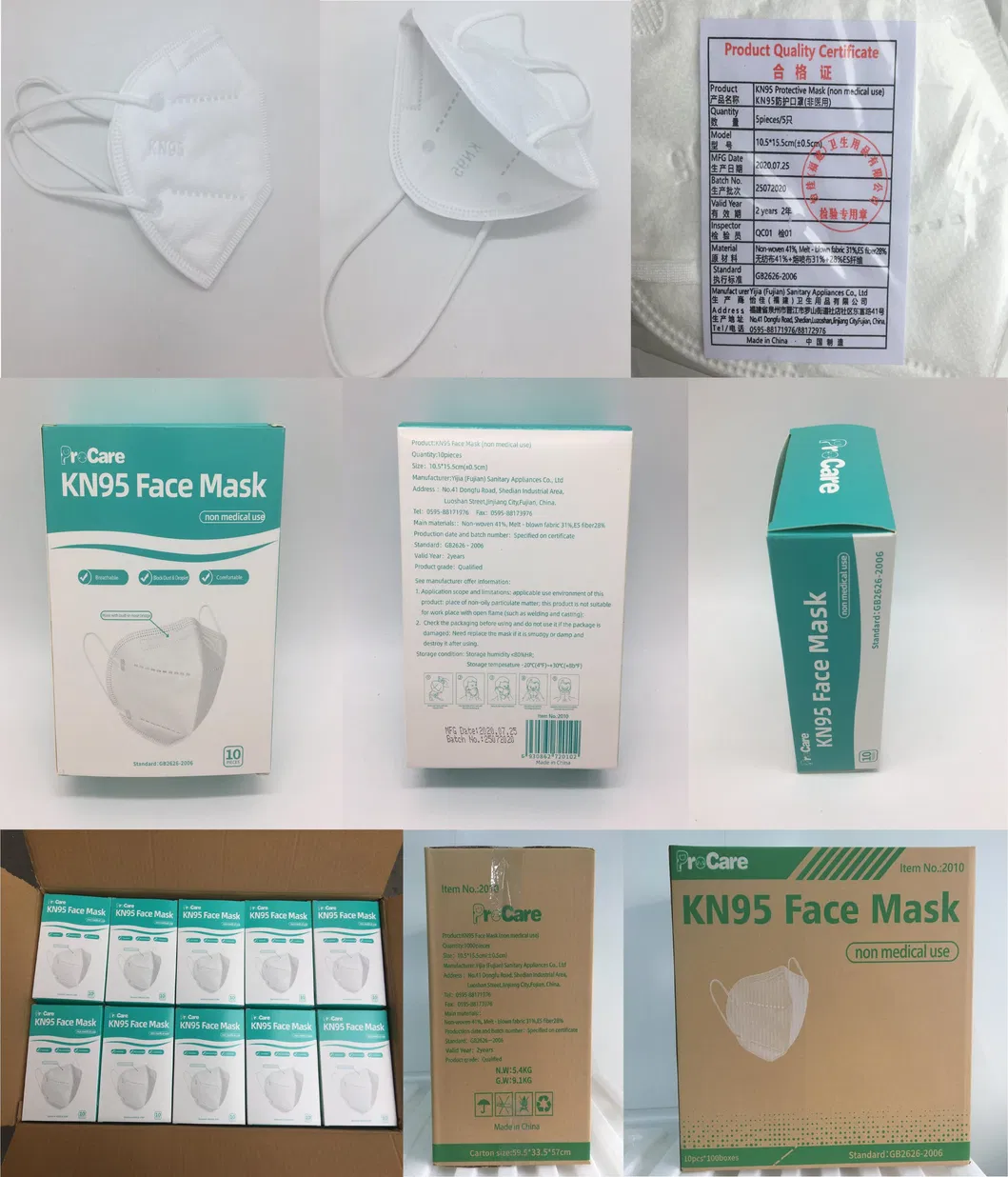Filtración de Alta Eficiencia 5 Capas de Spunbond Desechable KN95 Mascarilla