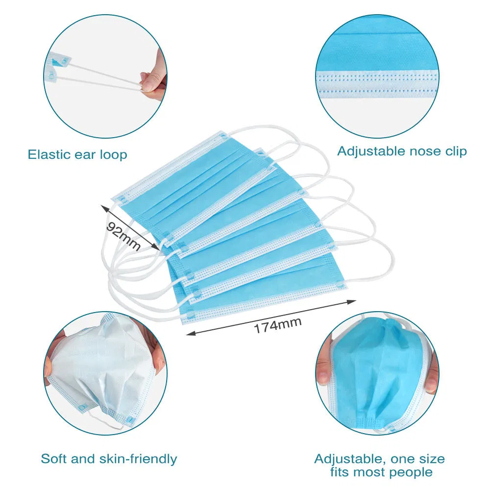 Mascarilla Quirúrgica Desechable No Tejida Médica 3-Layer Certificada Personalizada para Adultos