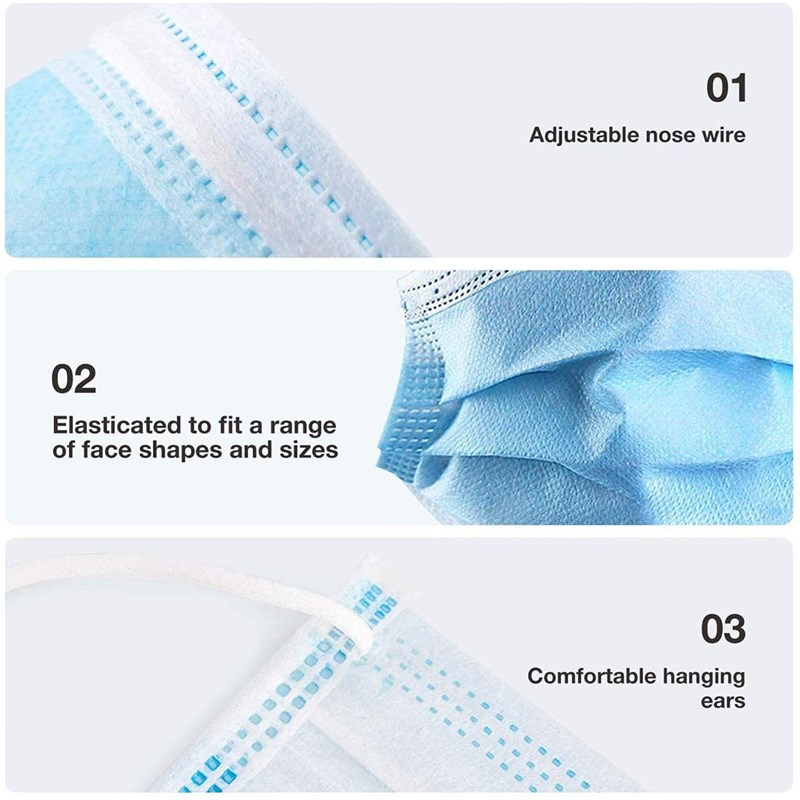 50PCS Mascarillas desechables 3-Layer protectoras con cómodas gomas para las orejas
