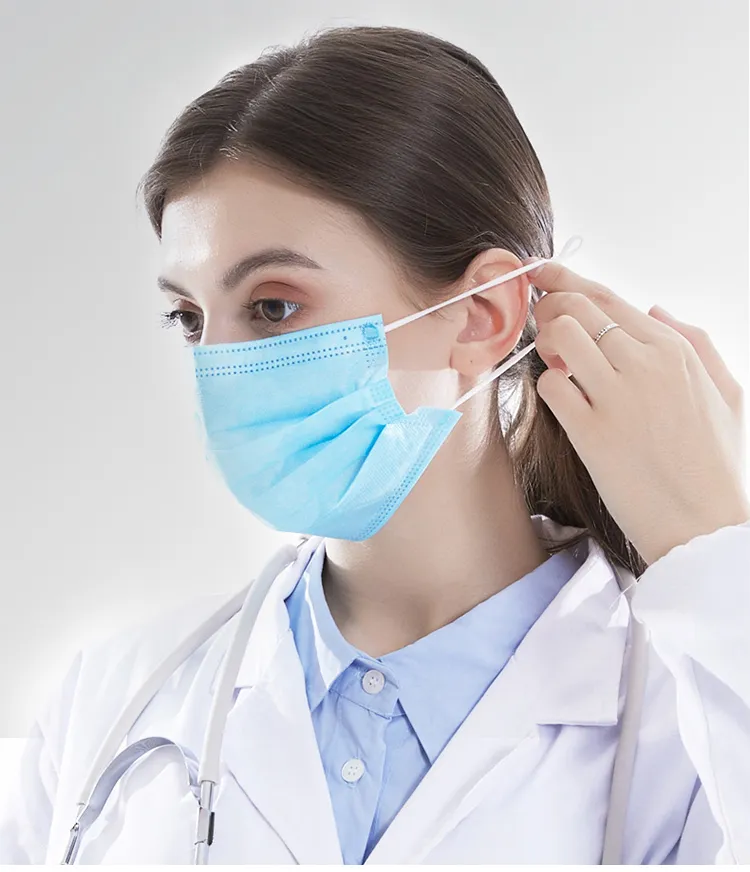 Mascarillas desechables, 3-Layer Mascarilla desechable anti polvo y transpirable con orejeras