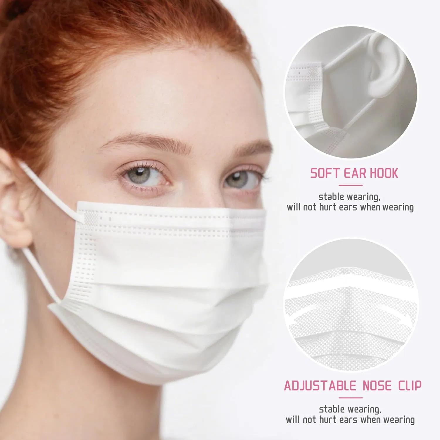 Mascarillas desechables blancas al por mayor 4-Ply, mascarillas no tejidas transpirables para adultos, mascarillas protectoras con lazo para uso personal y médico