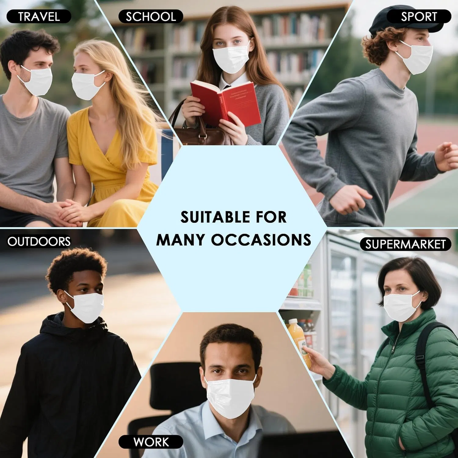 50PCS Mascarillas Desechables Blancas, 3-Layer Mascarillas Protectores con Ganchos Elásticos, Mascarillas Transpirables para Uso Diario y al Aire Libre