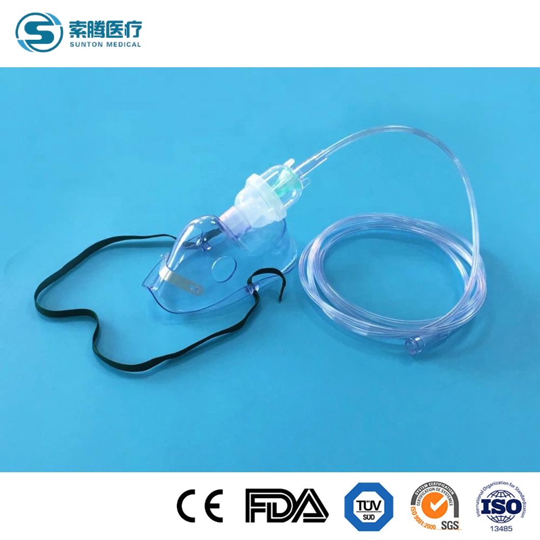 Mascarilla facial desechable de PVC Venturi para oxígeno nebulizador para adultos, pediátricos e infantes con cinta elástica, clip nasal ajustable, kit con tubería CE/ISO
