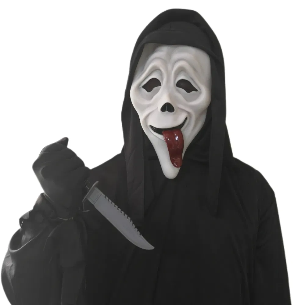 Máscara Scream de dropshipping, disfraz aterrador de Halloween, disfraz de película de terror, accesorio de disfraz de cara de fantasma, disfraz de asesino de Halloween para adultos