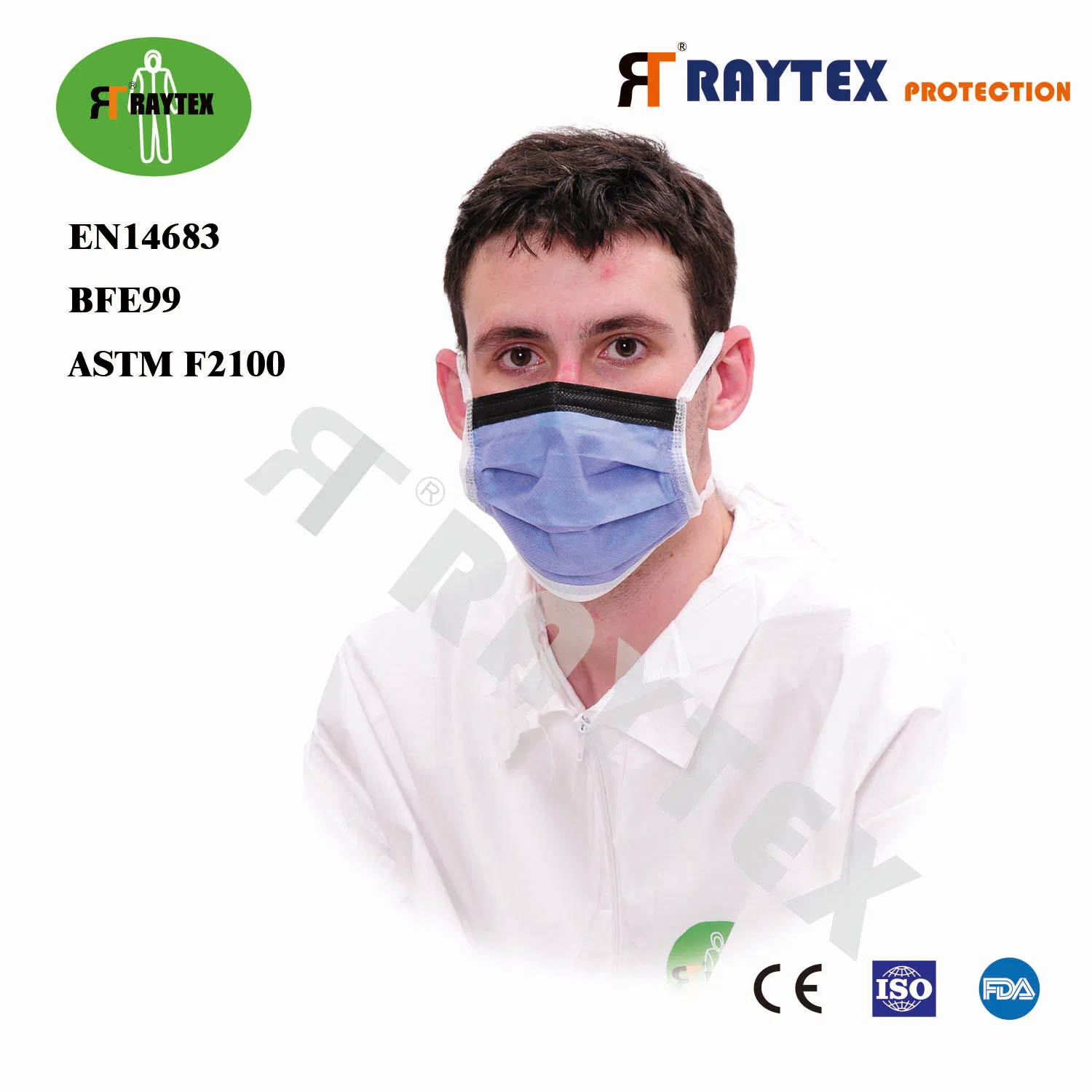 Mascarilla Quirúrgica Desechable Estándar No Tejida Tipo Iir Raygard En14683 para Hospital, Industria, Granja 3ply Bfe99 Mascarilla