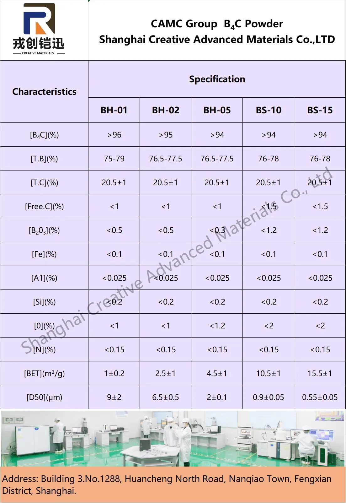 B4C Properties and Specifications Table