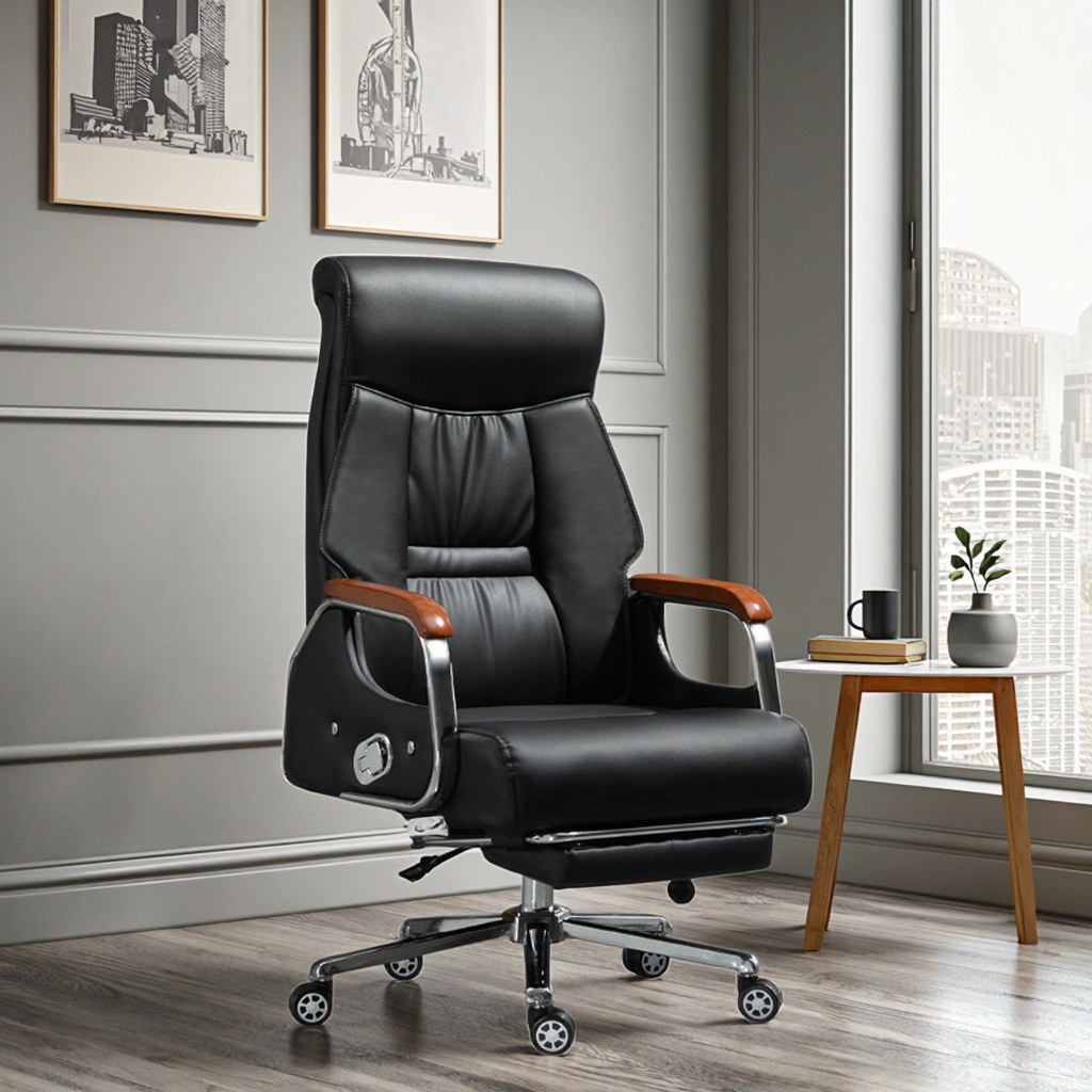 Contemporary Luxury Ergonomic PU Leather Executive Office Chair Swivel Base Manual Height Adjustment for Conference Reception