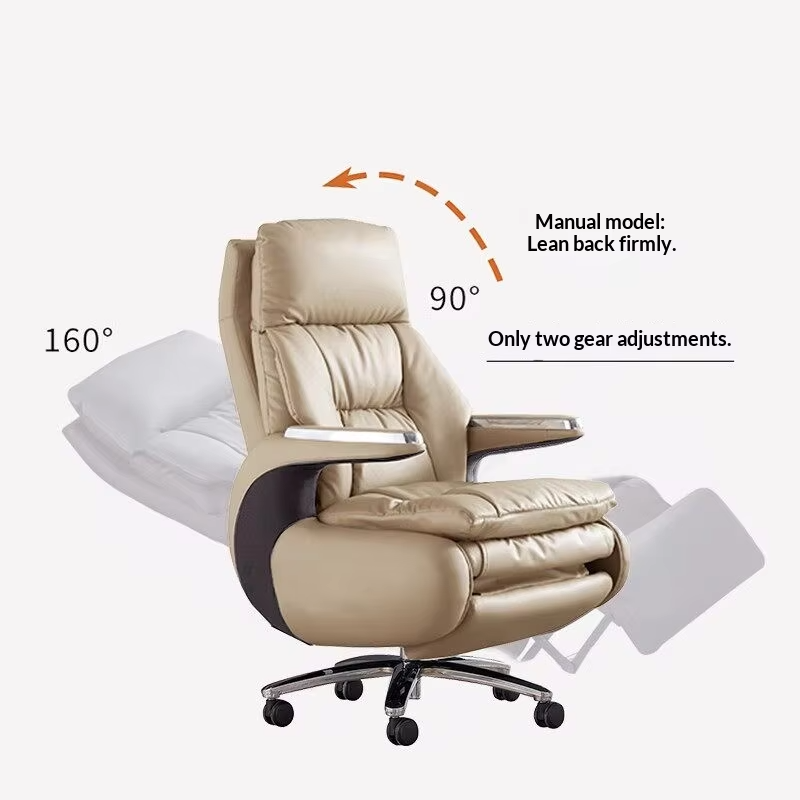 Wholesale Luxury Electric Reclining Genuine Leather Executive Office Chair High Back Swivel Boss Chair with Wood Frame