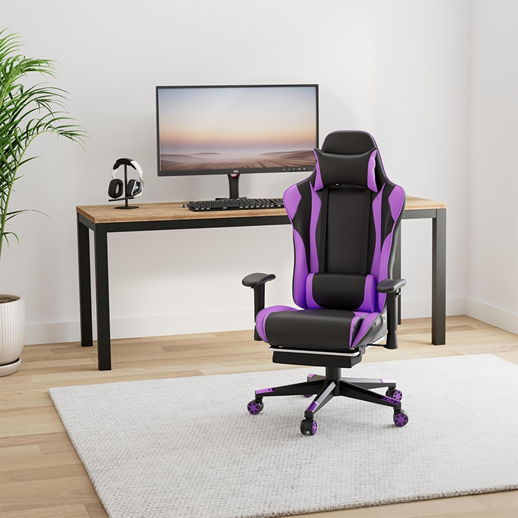 Purple Gaming Chair With Footrest Ergonomic Computer Game Desk Chair Reclining Gamer Chair Custom Seat Cover Height Adjustable
