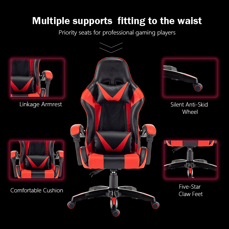 Height Adjustable 360 Degree Swivel PC Chair Black and Red Pu Leather Racing Ergonomic Computer Gaming Chair