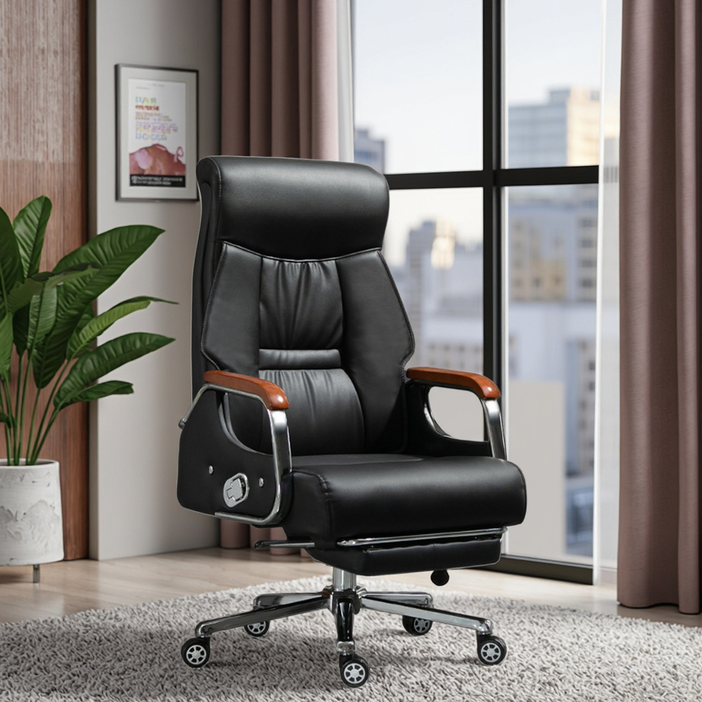 Contemporary Luxury Ergonomic PU Leather Executive Office Chair Swivel Base Manual Height Adjustment for Conference Reception