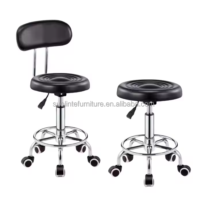 Round Rolling Stool Chair PU Leather Height Adjustable Shop Stool Swivel Drafting Work SPA Salon Stools with Wheels Office Chair