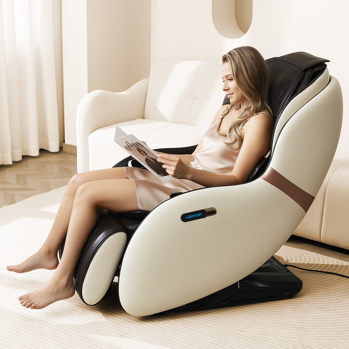 LEERCON Small Ambient Breathing Led Space Capsule Massage Chair Full Body Mini Ultra-quiet Motor Exclusive Patented Tech Rights