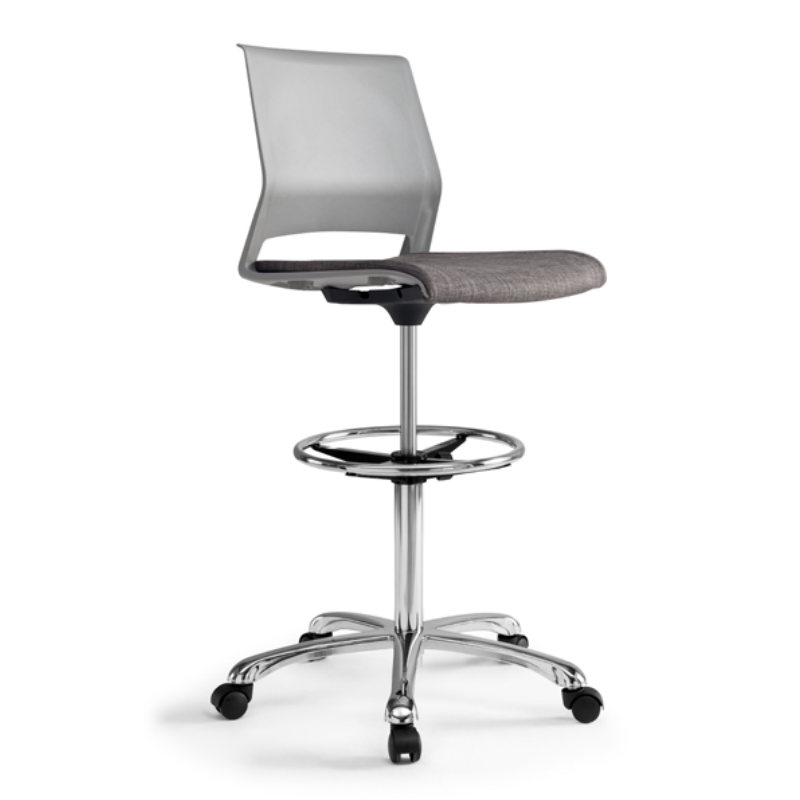 Height Adjustable Drafting Stool With Armrests Five Star Base Rolling Chair With Foot Ring for Brainstorming and Training