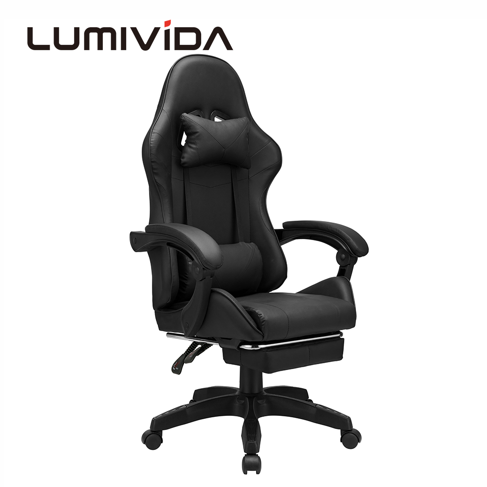 Comfortable PU Leather Office Computer Chair 2 Gas Lift Tiltable Recline Racing Chair Swivel With Footrest For Home Game E-Sport