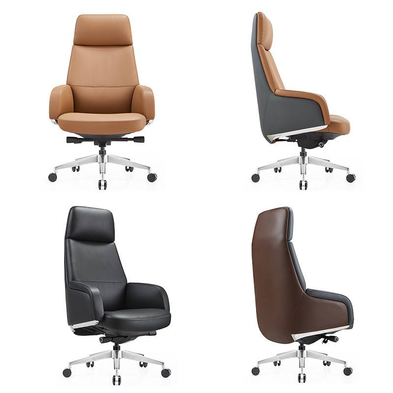 Ergonomic Modern Genuine PU Leather Cooling Executive Height Adjustable Swivel Revolving Fixed Armrest Office Chair