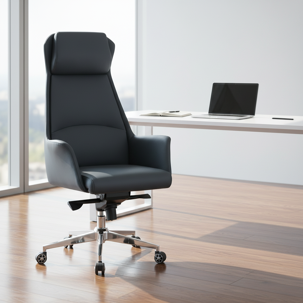 Modern Luxury Leather Executive Office Chair Extendable Adjustable Armrest High Back Comfort Home Office Use Steel Base Rotating