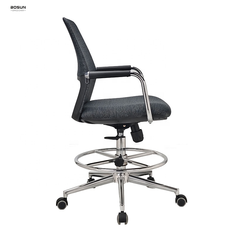 Ergonomic Gray Fabric Midback Swivel Laboratory Stool Drafting Work Task Chair for Office With Footrest