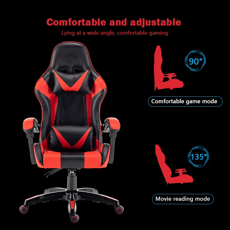 Height Adjustable 360 Degree Swivel PC Chair Black and Red Pu Leather Racing Ergonomic Computer Gaming Chair
