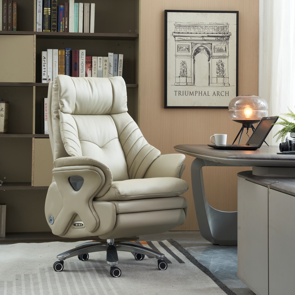 Luxury Executive Office Chair Modern Design Ergonomic Electric Massage Reclining Genuine Leather for Home Office Furniture