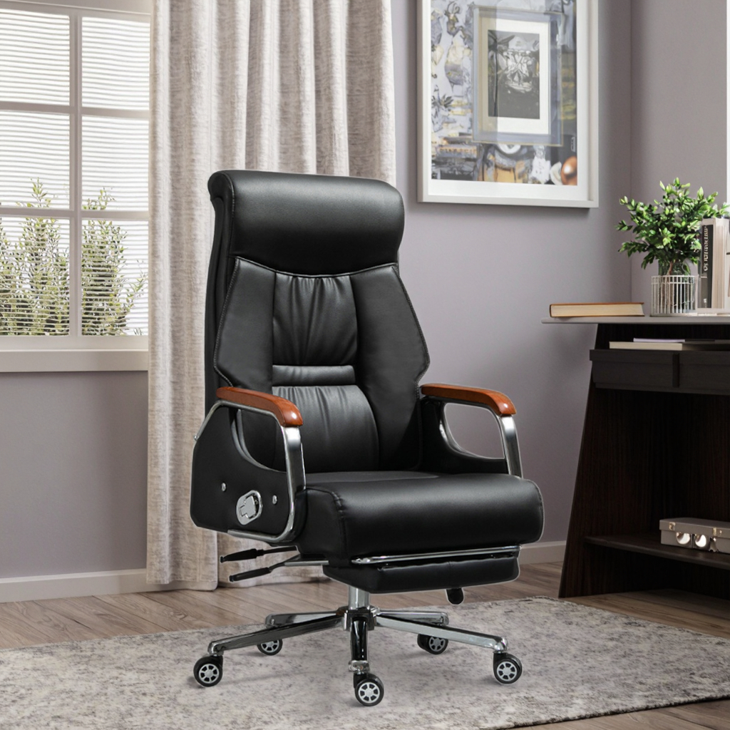 Contemporary Luxury Ergonomic PU Leather Executive Office Chair Swivel Base Manual Height Adjustment for Conference Reception
