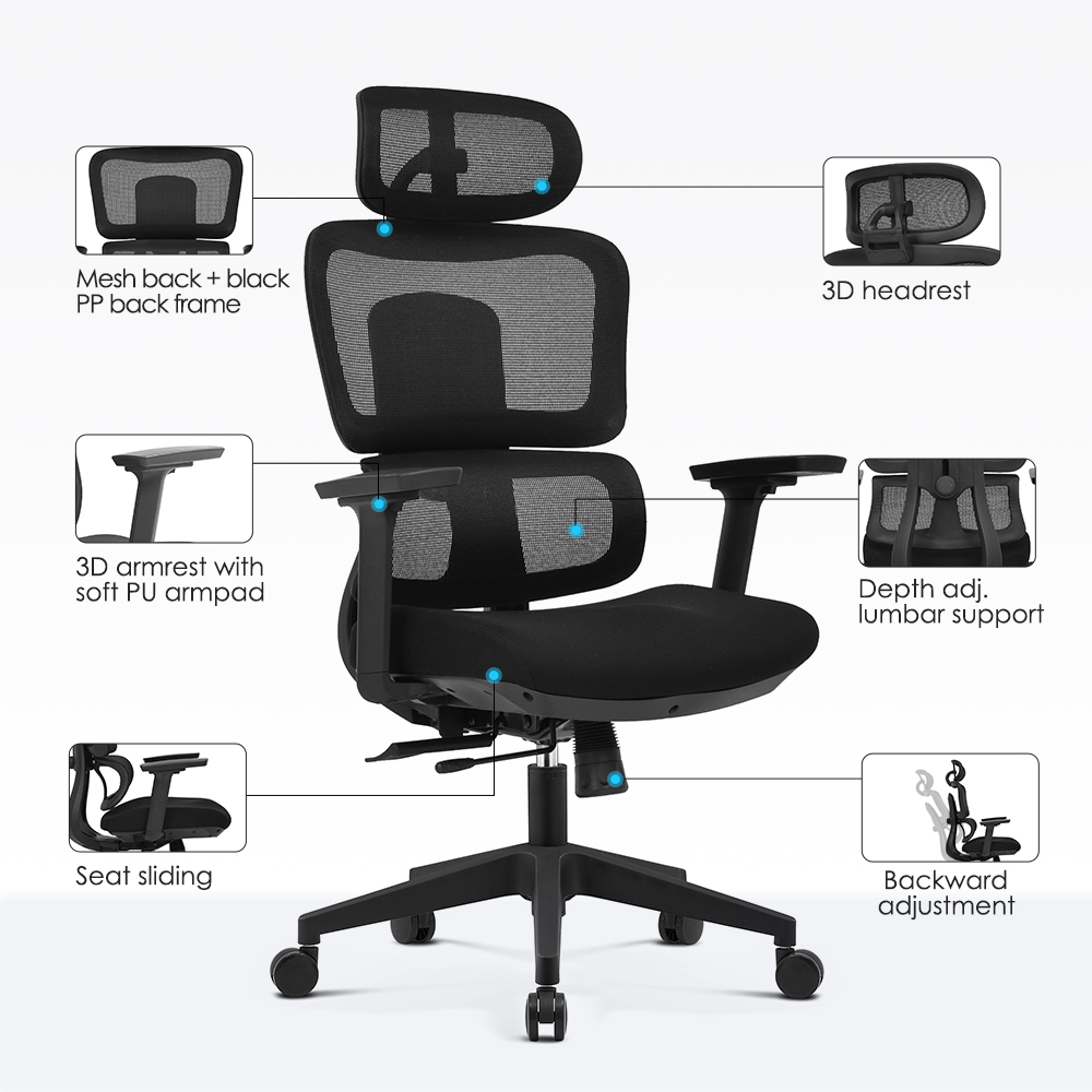 Noel Ergonomic Chair High Back Swivel Mesh Sillas De Oficina Swivel Office Chair With Lumbar Support