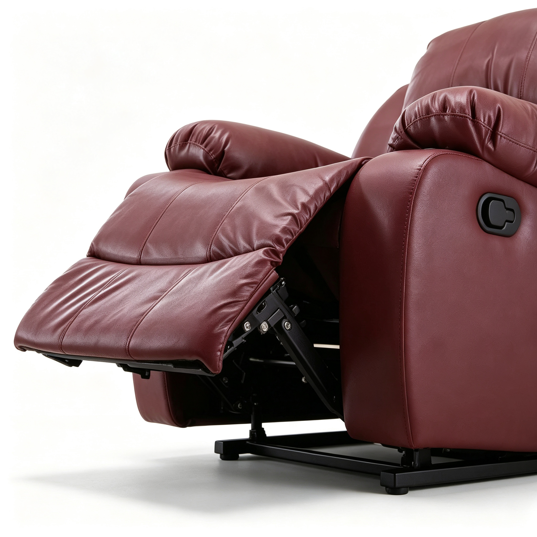 Burgundy Genuine Leather Traditional Manual Recliner Chair Adjustable Recline Footrest Padded Cushion Metal Living Room/Office