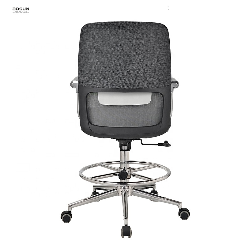 Ergonomic Gray Fabric Midback Swivel Laboratory Stool Drafting Work Task Chair for Office With Footrest