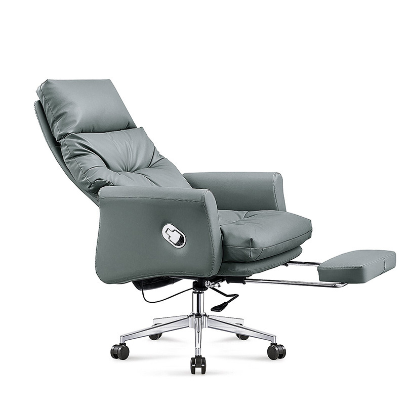 Boss Chair Luxury Ergonomic Lift Recliner Modern Black Gray Leather Office Chair for Manager Executive Home Use with Footrest