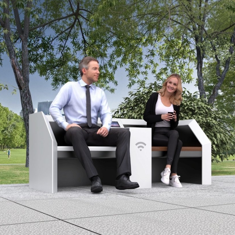 Modern Smart Solar-Powered Metal Outdoor Park &amp; Supermarket 2-Seater WIFI Chair