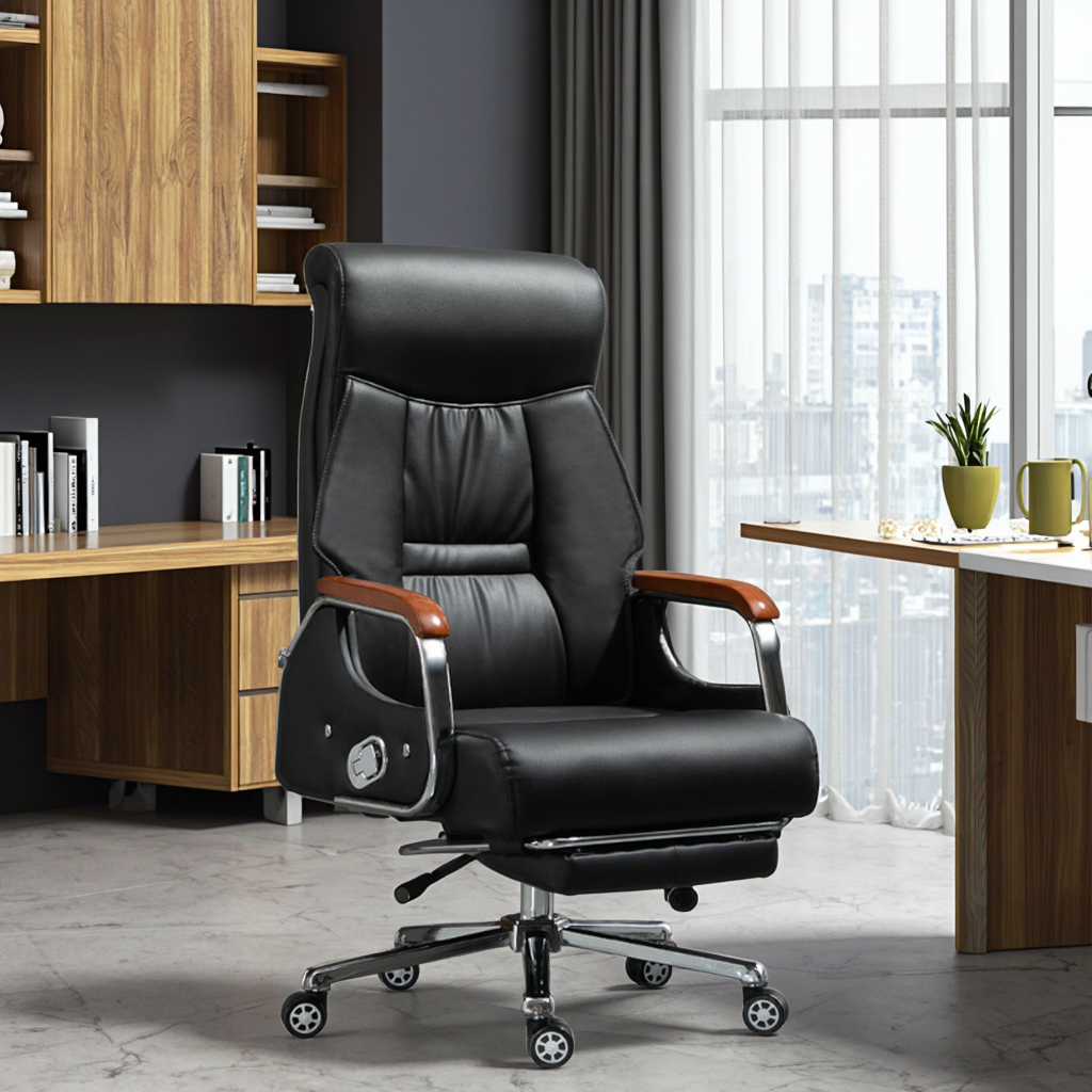 Contemporary Luxury Ergonomic PU Leather Executive Office Chair Swivel Base Manual Height Adjustment for Conference Reception