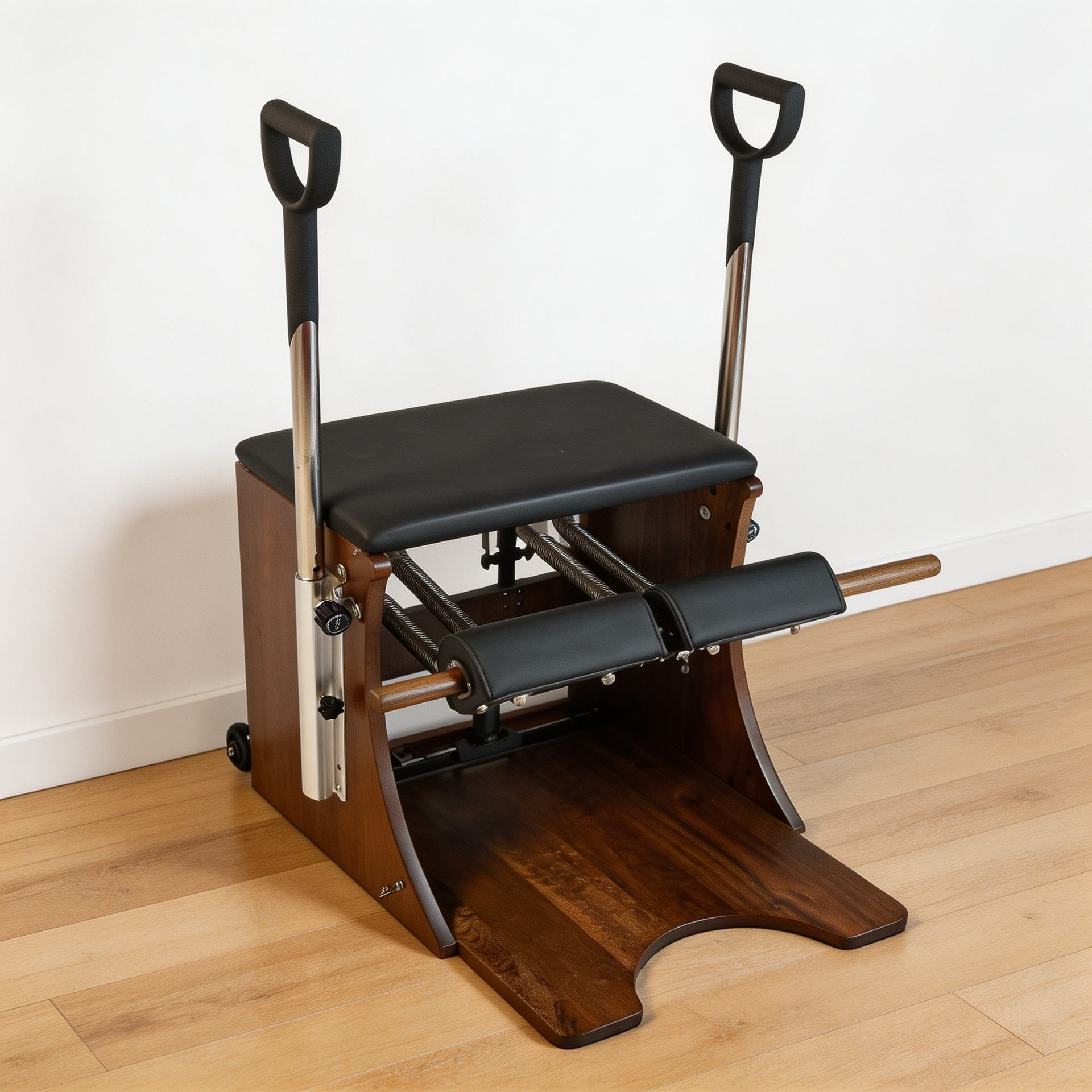 Premium American Walnut Wood Adjustable Pilates Wunda Chair With Customizable Leather For Studio Home Gym &amp; Rehab Therapy