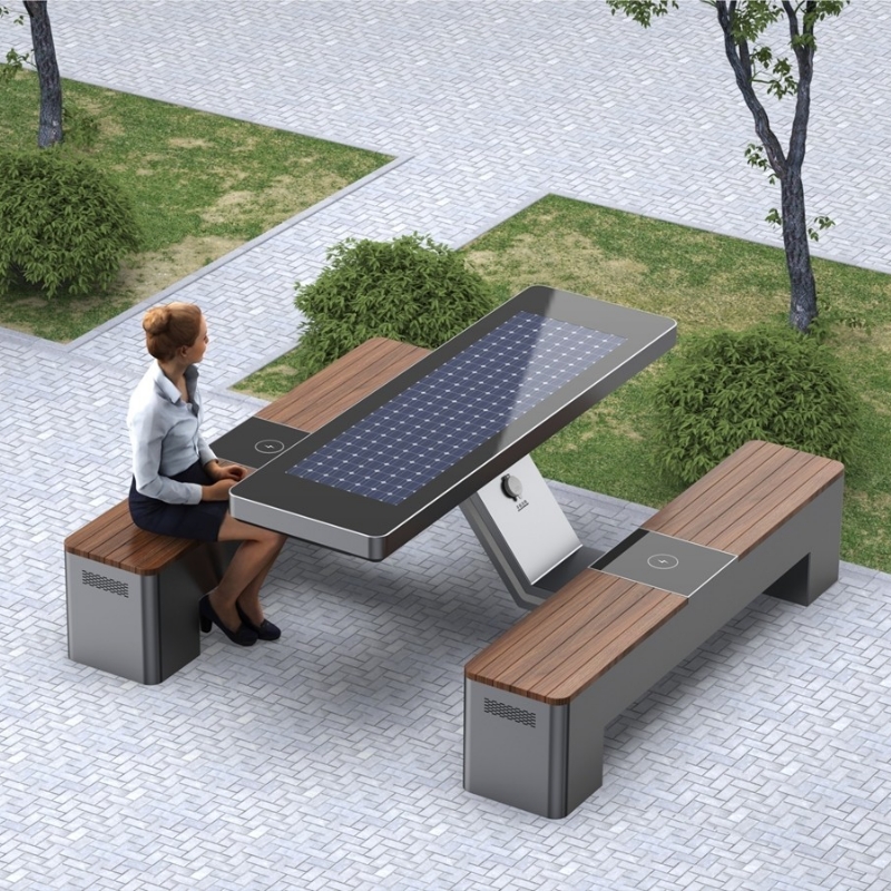 Factory Produces Solar Powered Smart Seats Multifunctional Garden Chair WiFi Bluetooth Speakers Wireless Charging for Outdoor
