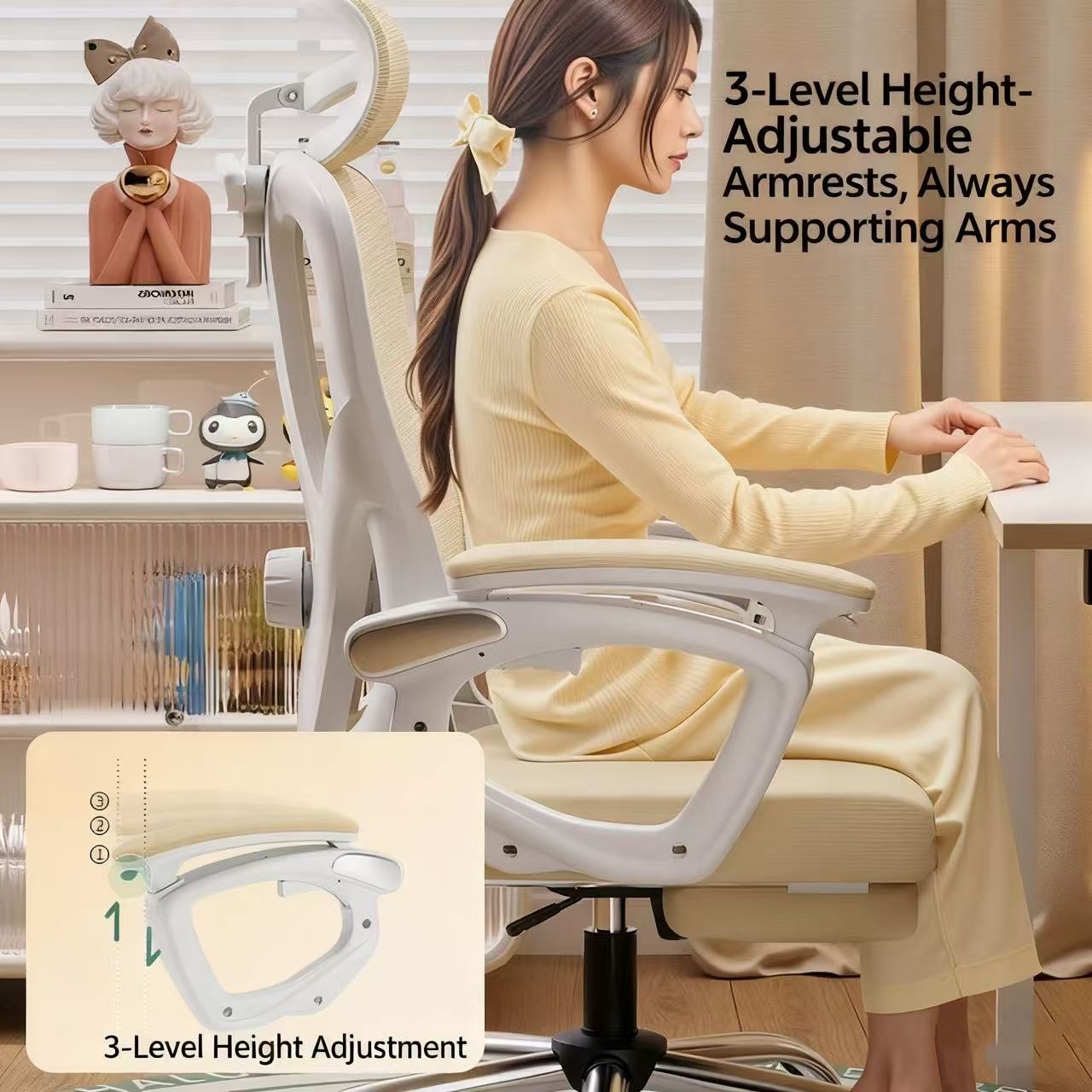 Ergonomic Office Gaming Chair Comfortable Computer Chair for Home Dorm Girls Bedroom Ideal for Long Hours