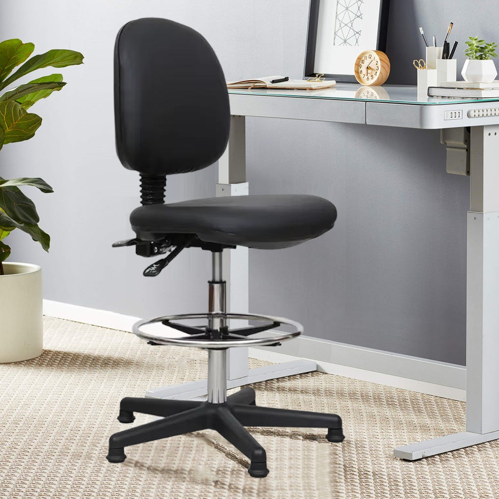 Ergonomic Standing Reception Desk Leather Drafting Chair Drafting Stool With Footrest