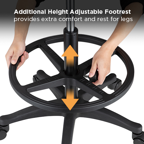 Height Adjustable Ergonomic Swivel PU Leather Task Stool Standing Desk Chair Rolling Round Work Stool with Footrest