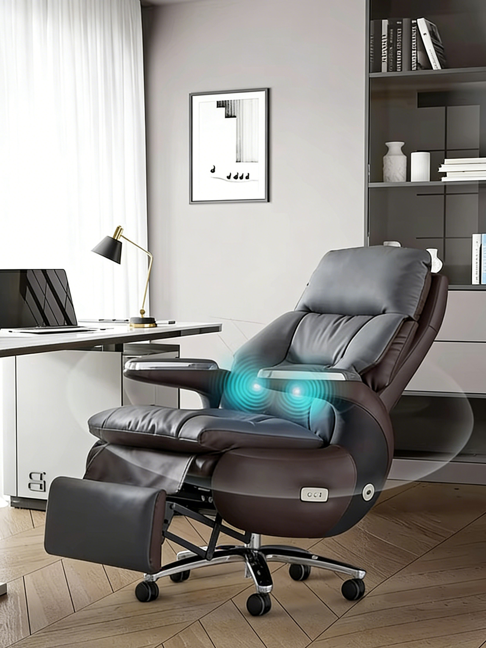Wholesale Luxury Electric Reclining Genuine Leather Executive Office Chair High Back Swivel Boss Chair with Wood Frame