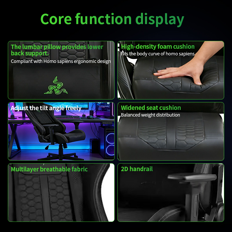 DIABLO Ergonomic Racing Gaming Chair with Swivel Foldable Massage Features PVC PU Leather Home Office Metal Iron Lumbar Support