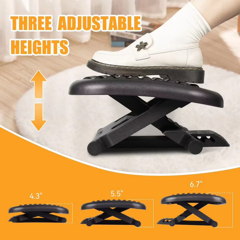 Adjustable Angle and Height Modern Foldable Office Ergonomic Footrest Stool for Under Desk Support and Living Room Use