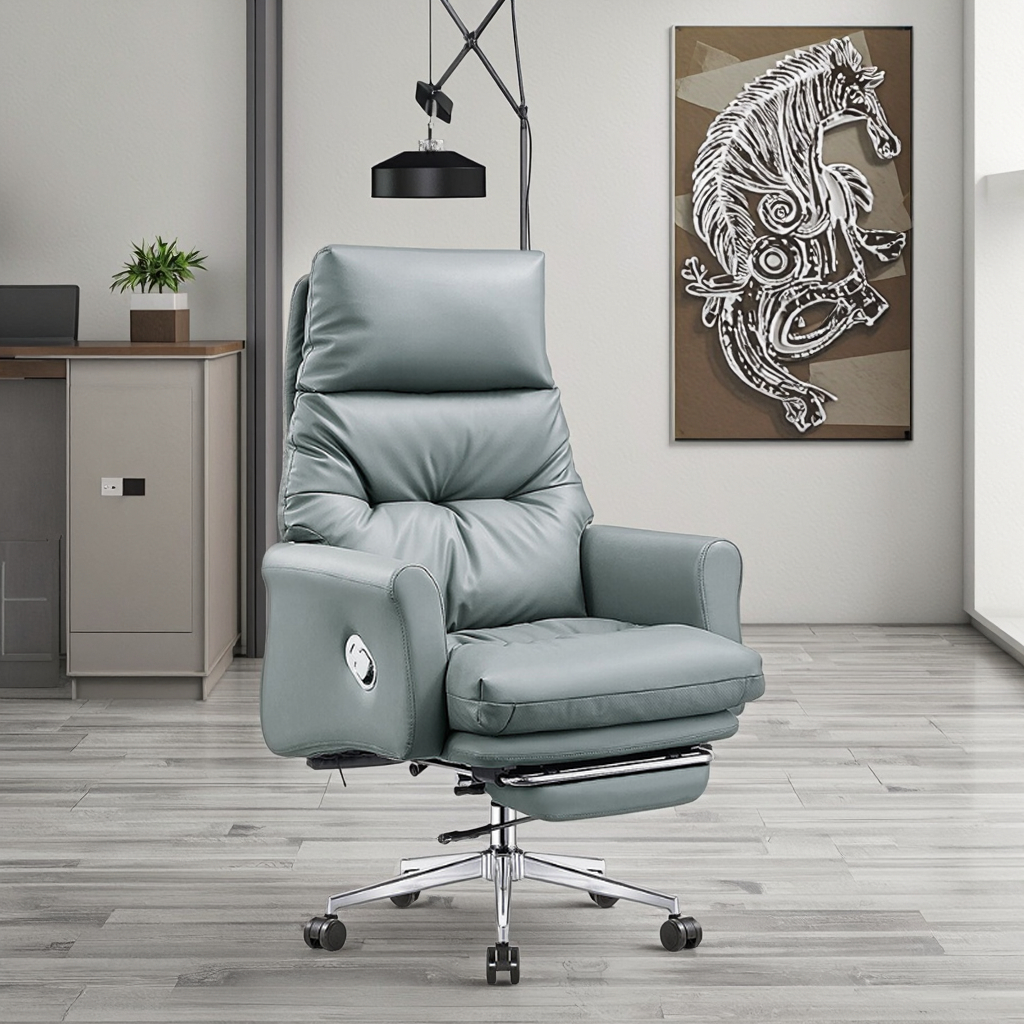 Boss Chair Luxury Ergonomic Lift Recliner Modern Black Gray Leather Office Chair for Manager Executive Home Use with Footrest