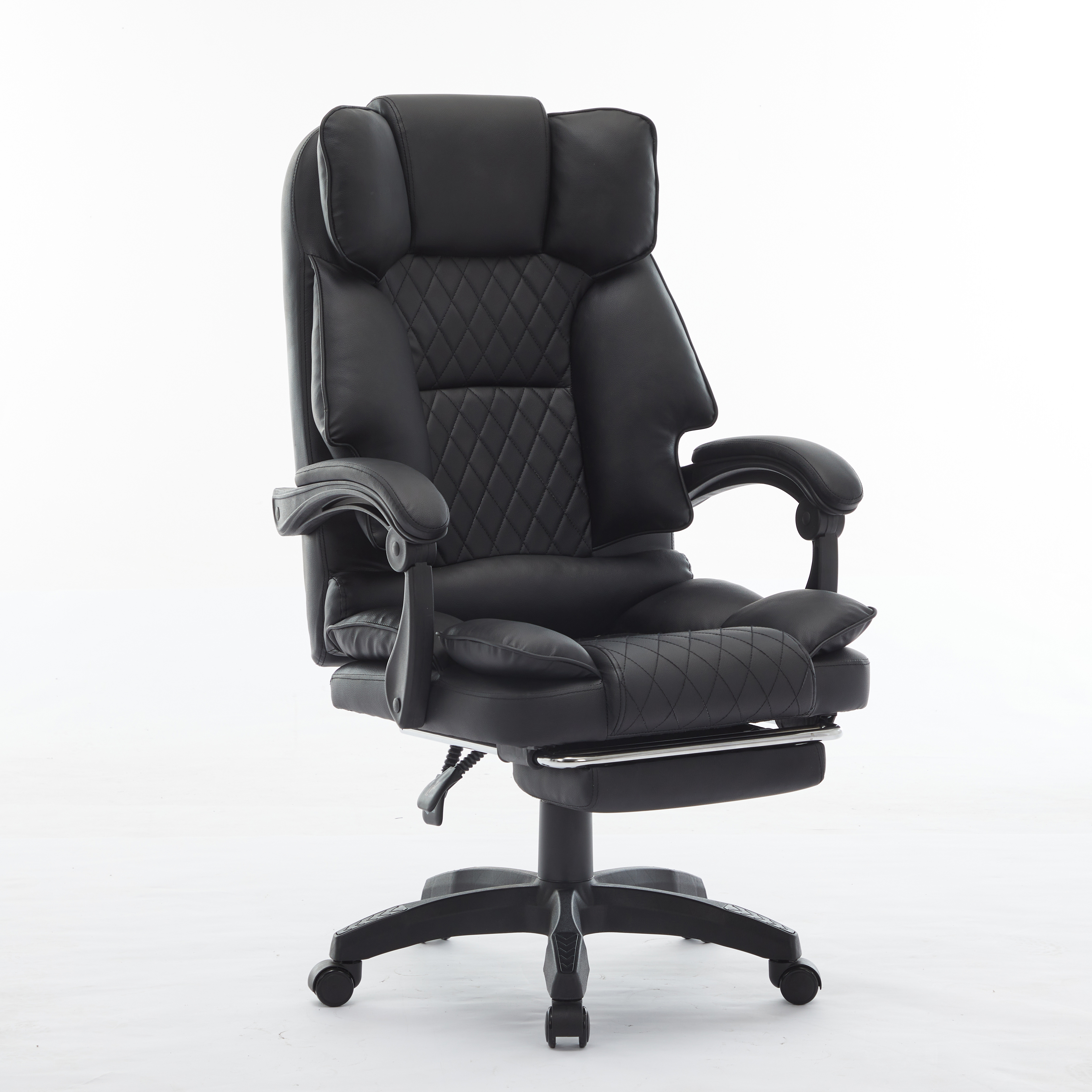 Comfortable Reception Chair Black Leather Seat Recliner Executive Office Chairs with Footrest