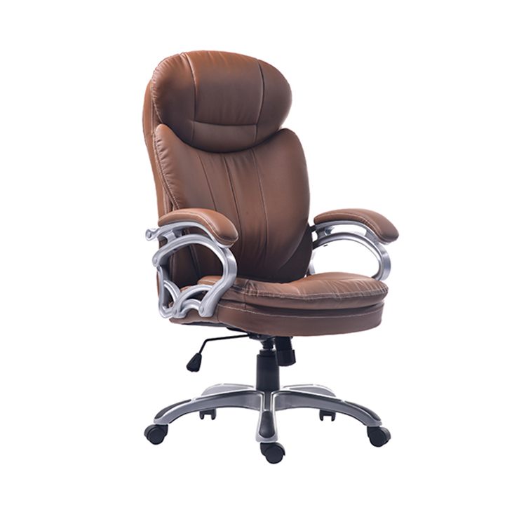 Brown PU Leather Armrest Luxury Reclining Manager Office Chair