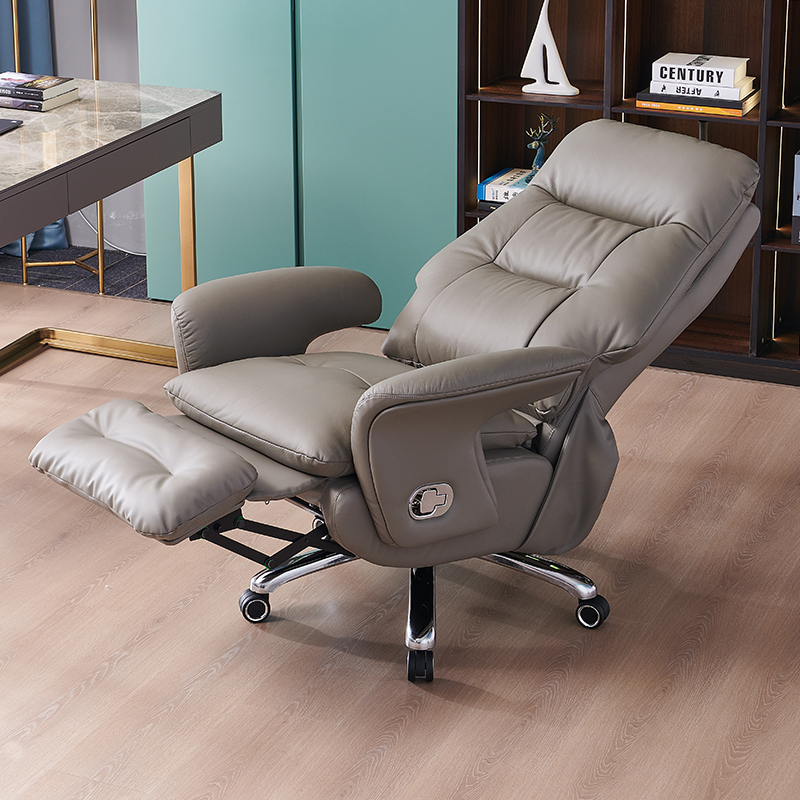 Comfortable Ergonomic Boss Office Chair Adjustable Height Footrest Recliner Gas Lift Modern Design Wood Frame Synthetic Leather